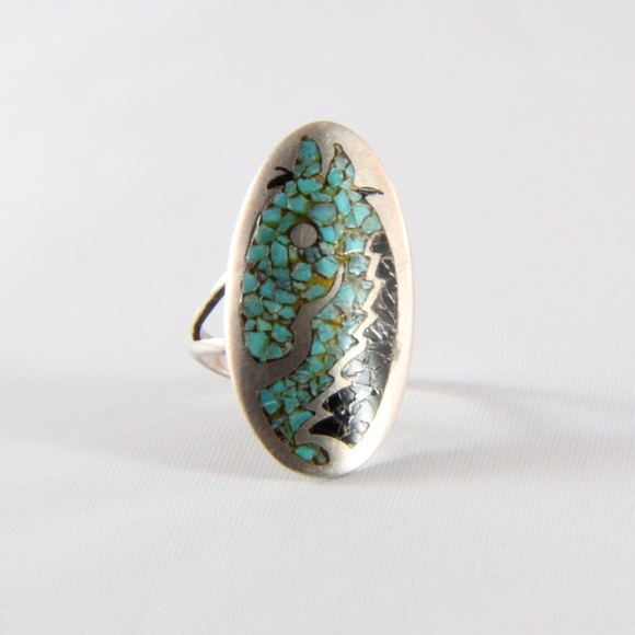 Jewelry - NAVAJO Sterling Crushed Turquoise Horse Ring 8